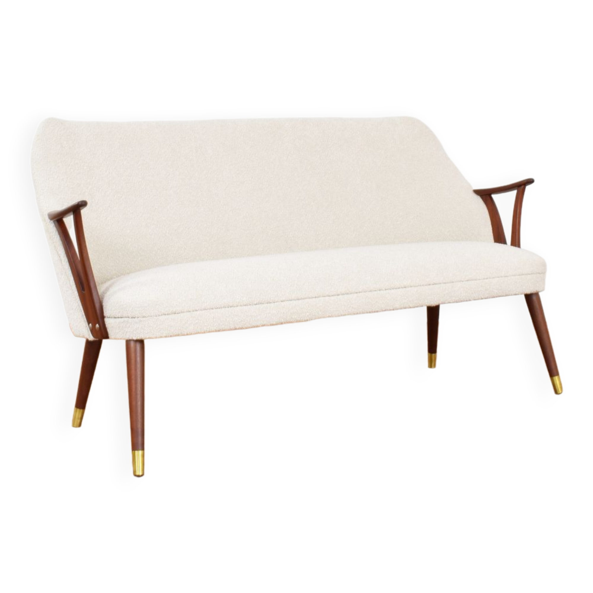 Mid-Century Norwegian Teak & Boucle Sofa, 1960s.