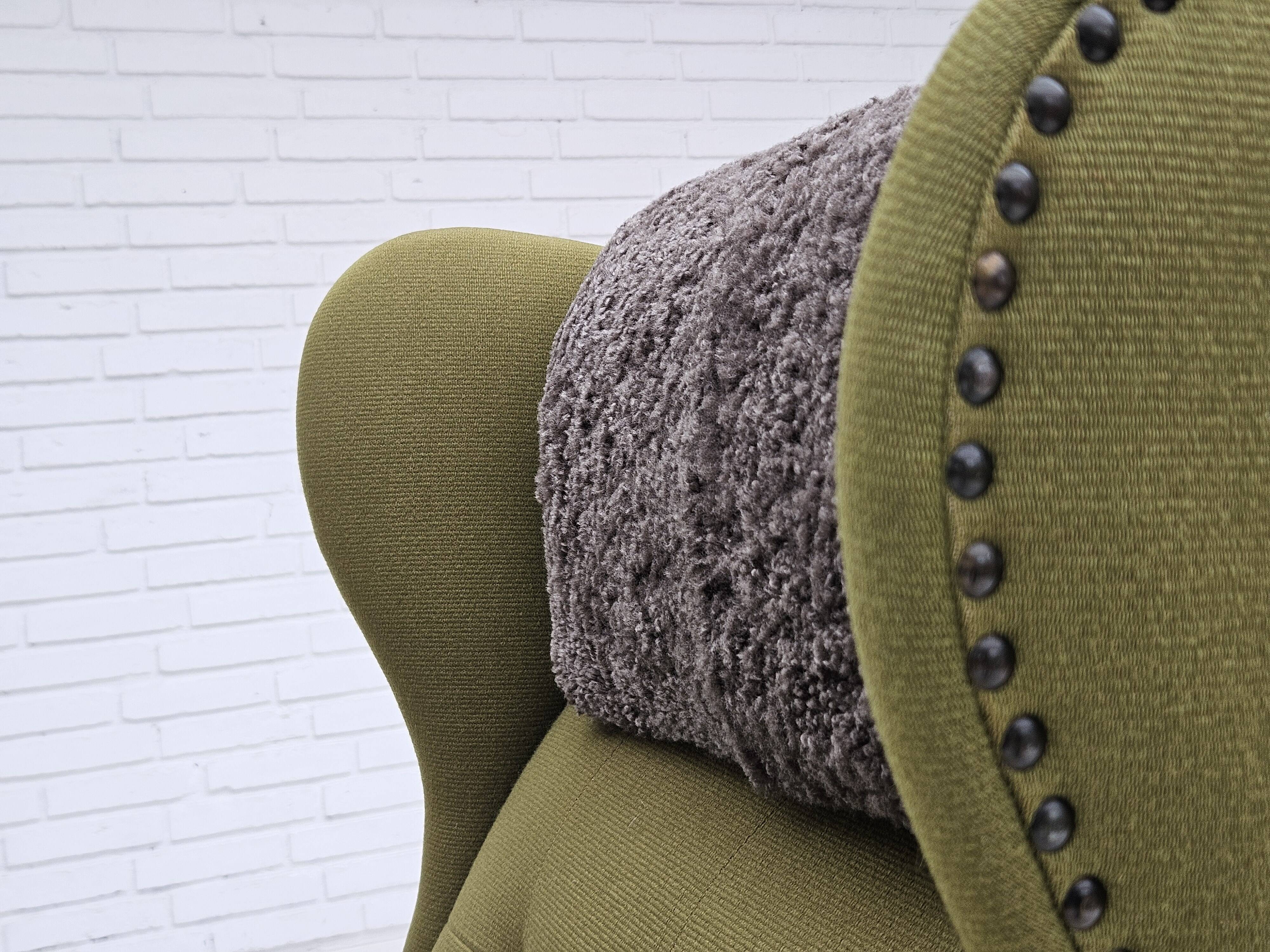 1970s, Danish highback armchair, wool, oak