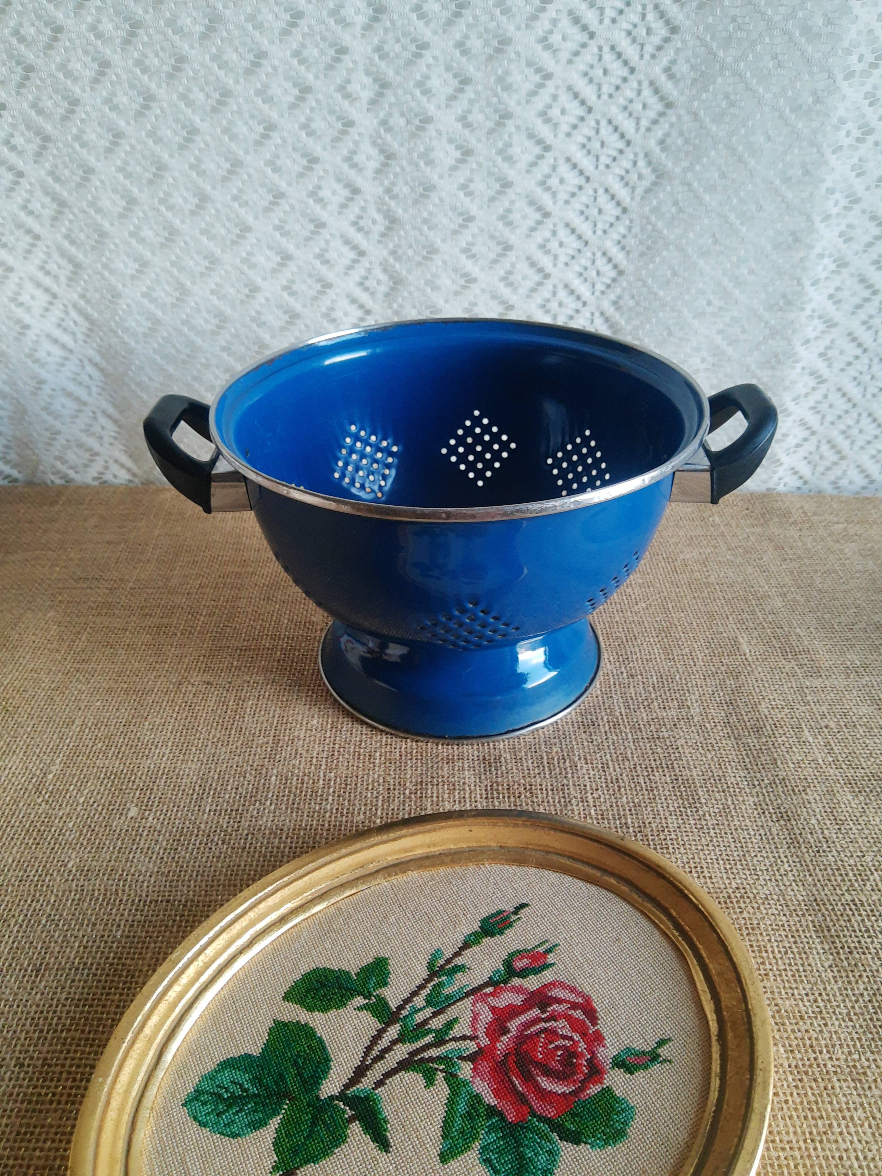 Vintage blue enamelled strainer