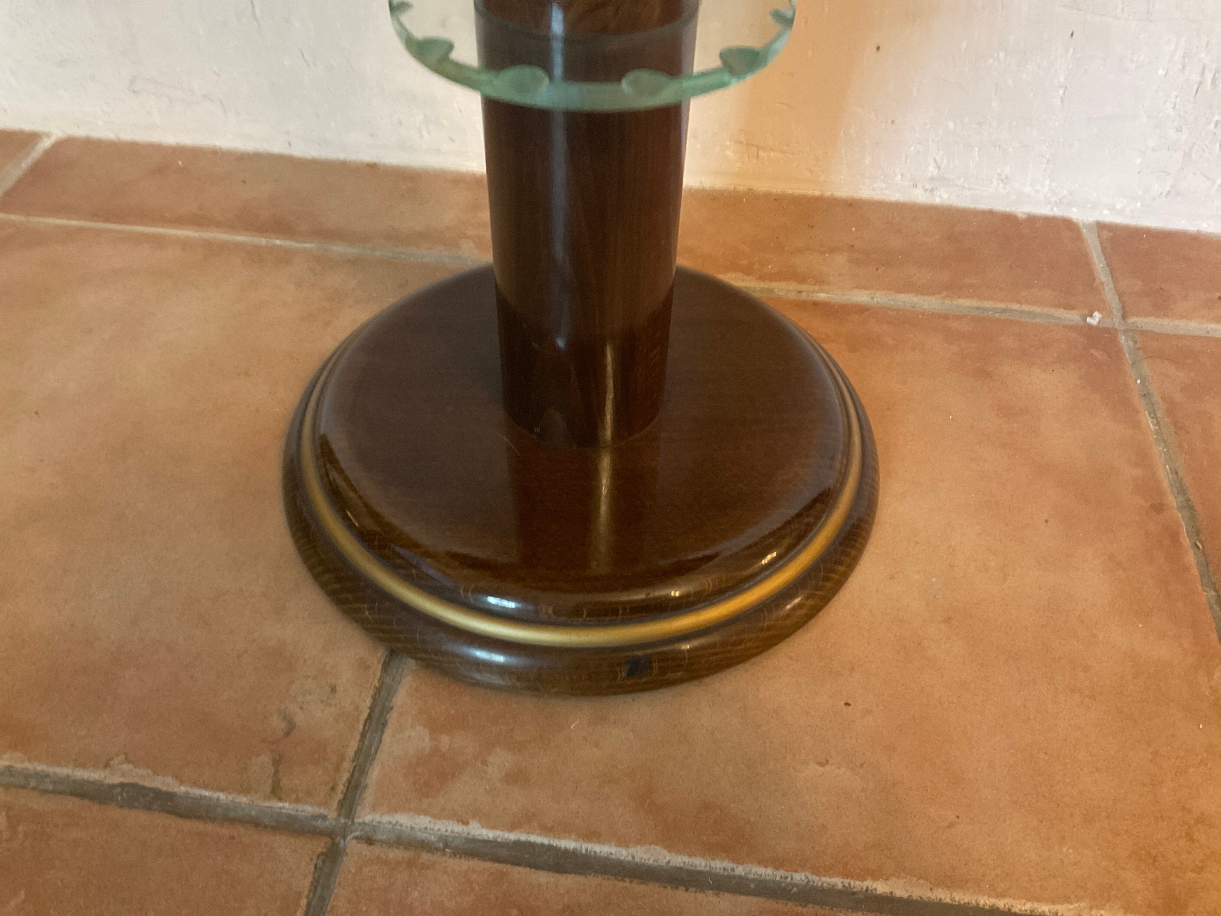 Vintage pedestal table design mirror glass and brass