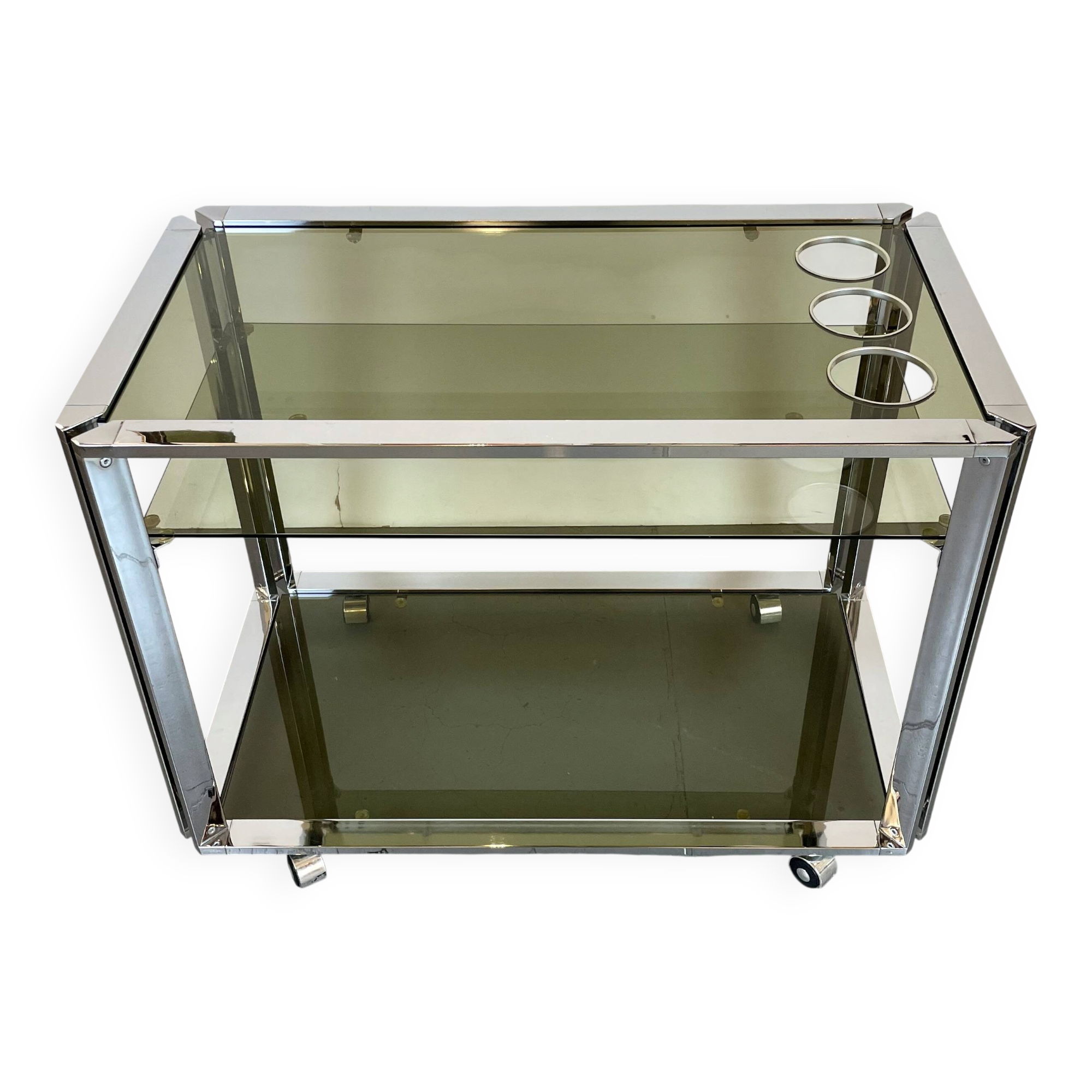 Space Age Chrome and Smoked Glass Bar Cart, 1970s