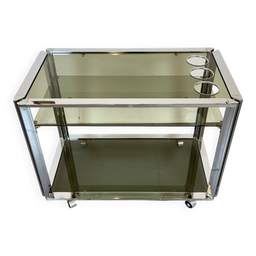 Space Age Chrome and Smoked Glass Bar Cart, 1970s