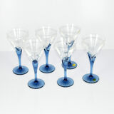 6 crystal glasses Florian Blue Light & Music by Luigi Bormioli, Italy of the 1980s