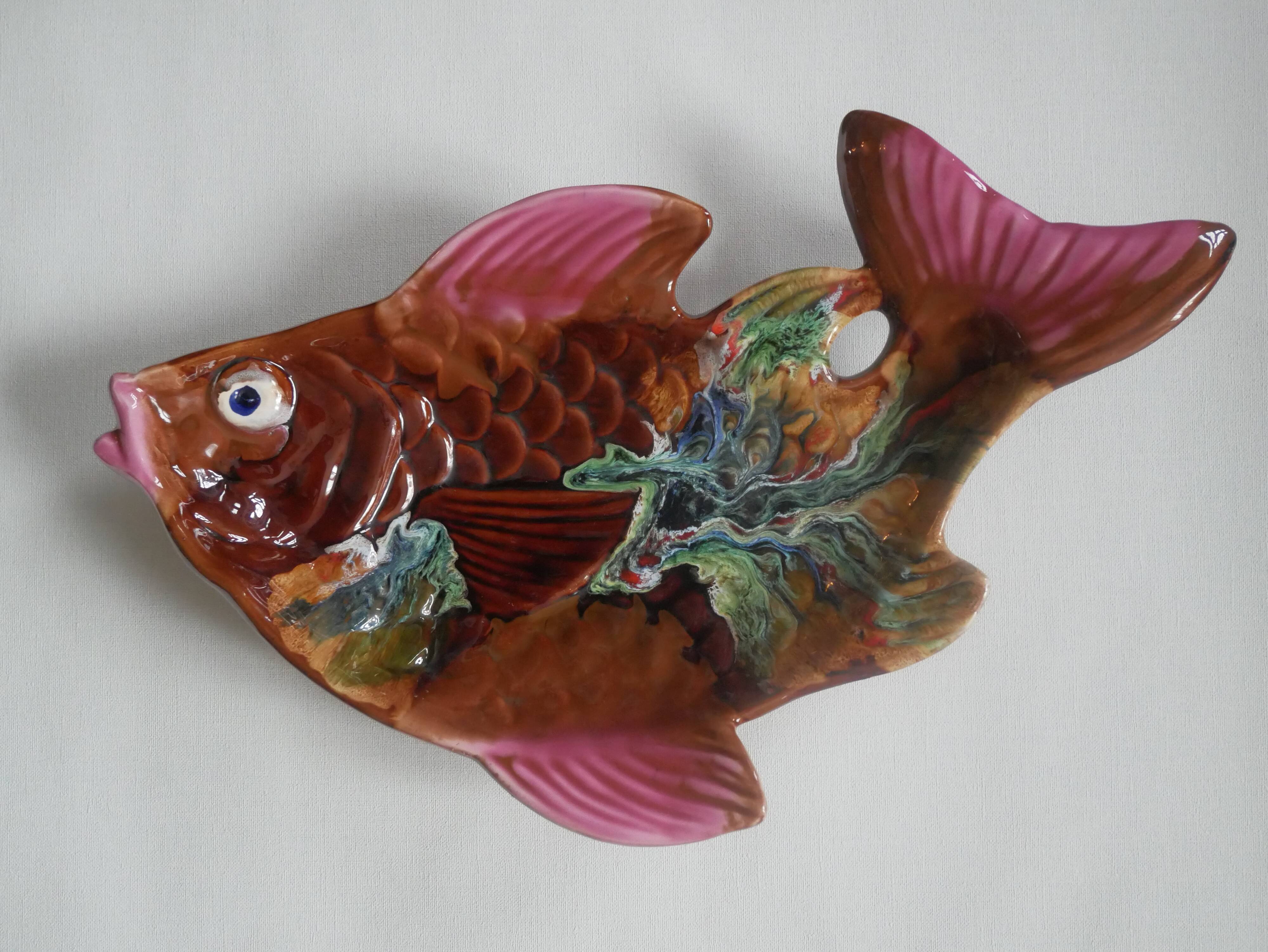 Colorful ceramic fish handcrafted pottery handmade retro kitch hand painted