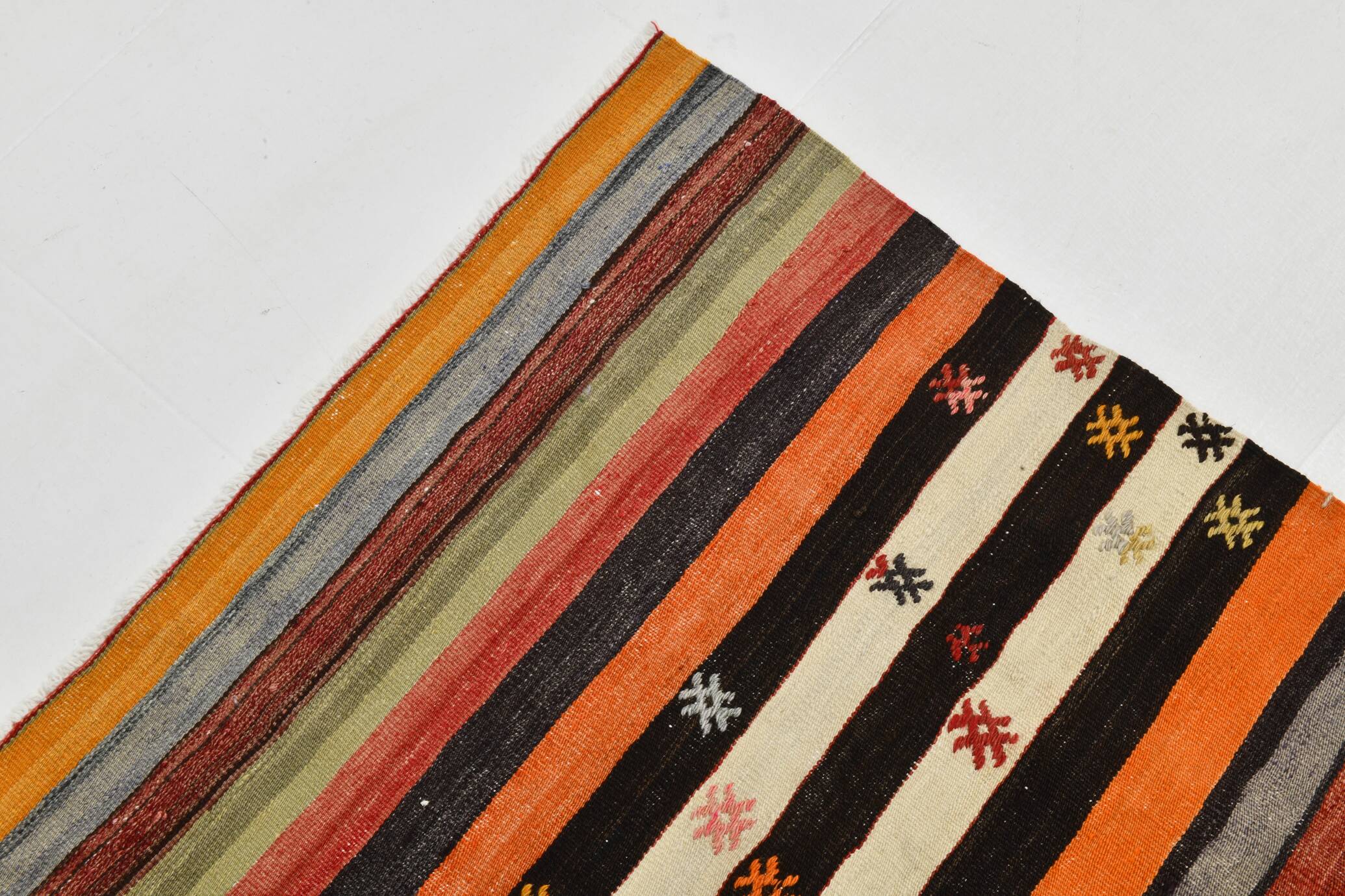 Tapis kilim vintage turc rayé multicolore à motifs géométriques, 190x320 cm