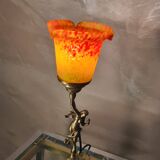 small bronze lamp with very beautiful glass paste tulip 40x14 electricity ok