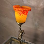 small bronze lamp with very beautiful glass paste tulip 40x14 electricity ok