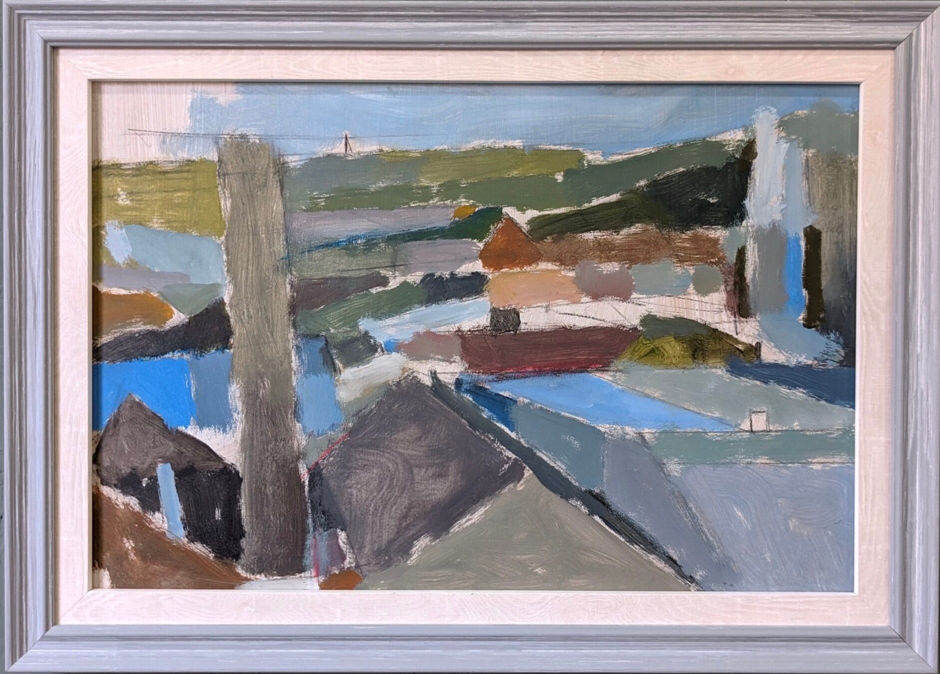 Contemporary "Urban Landscape" Abstract Landscape by British Artist Ian Mood, Framed Oil Painting