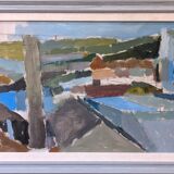 Contemporary "Urban Landscape" Abstract Landscape by British Artist Ian Mood, Framed Oil Painting