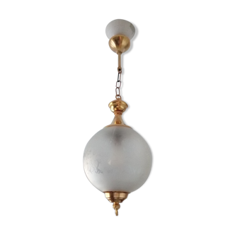 Suspension laiton & boule verre années 50