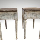 Pair of Louis XVI style bedside tables with patina