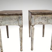 Pair of Louis XVI style bedside tables with patina