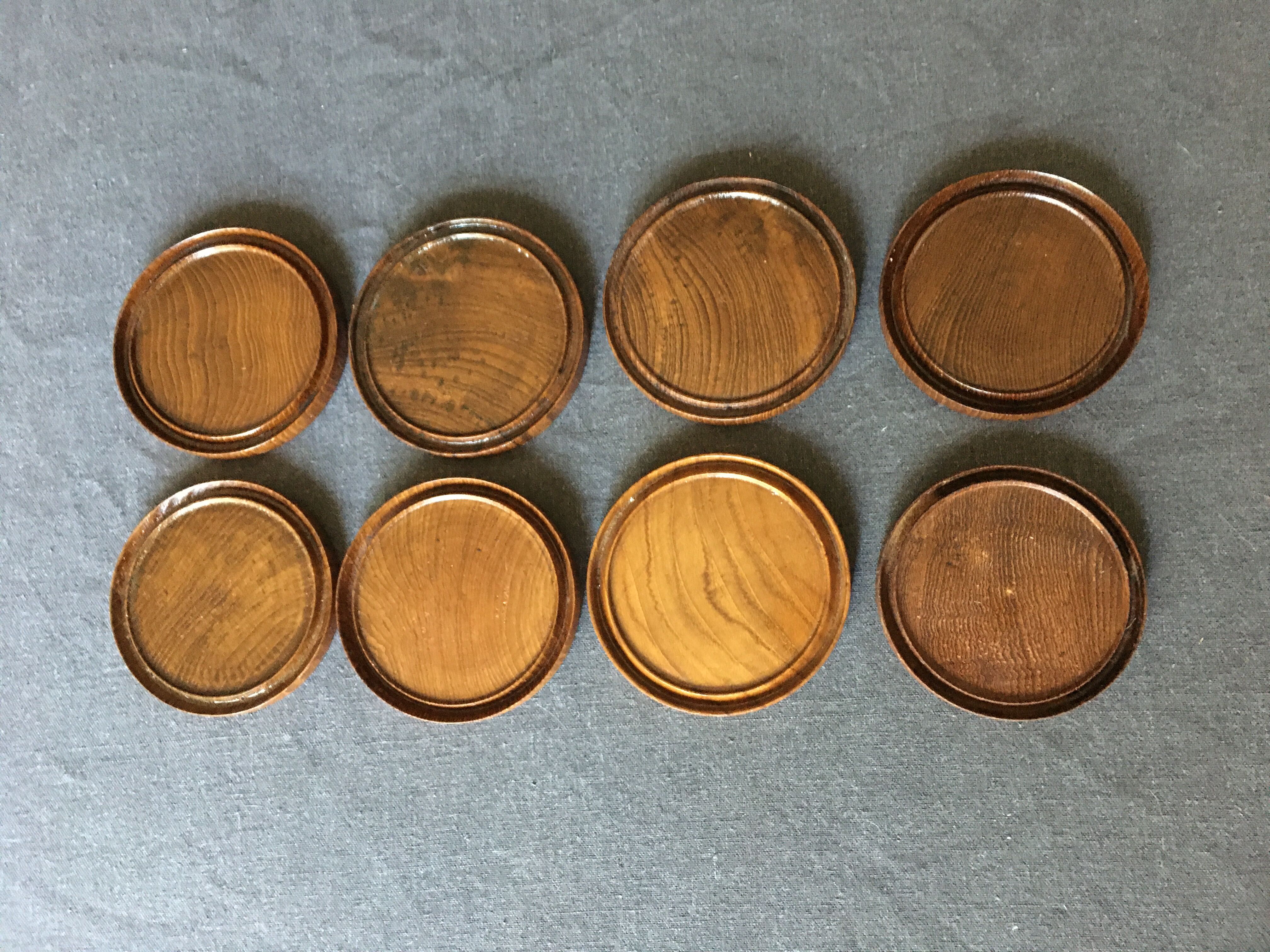 8 coasters and carved wooden box