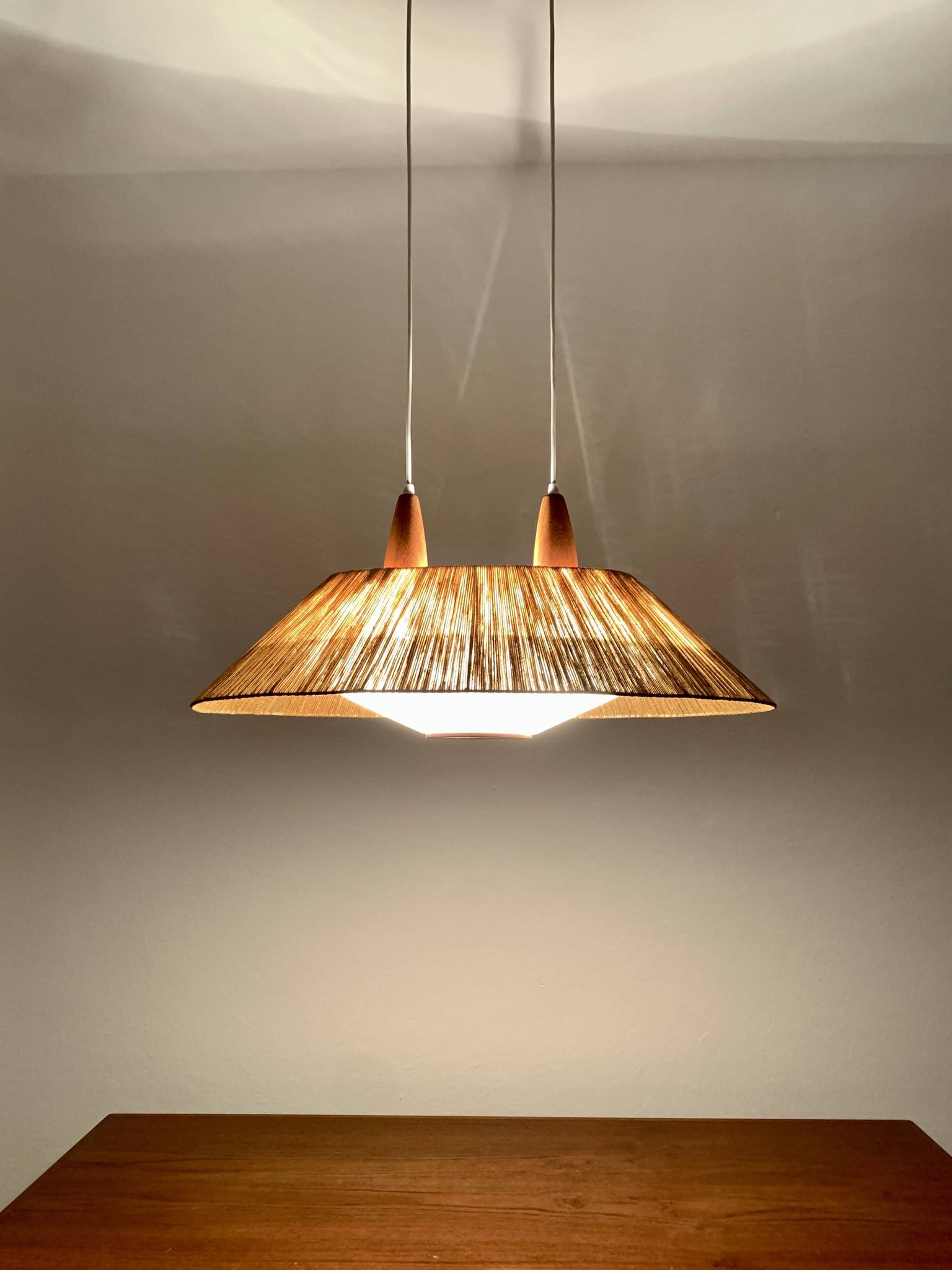 Raffia Bast and Teak Pendant Lamp from Temde