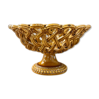 Coupe sur pied en céramique tressée jaune de Provence, manufacture Pichon à Uzés