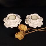 Duo de bougeoirs en céramique blanche