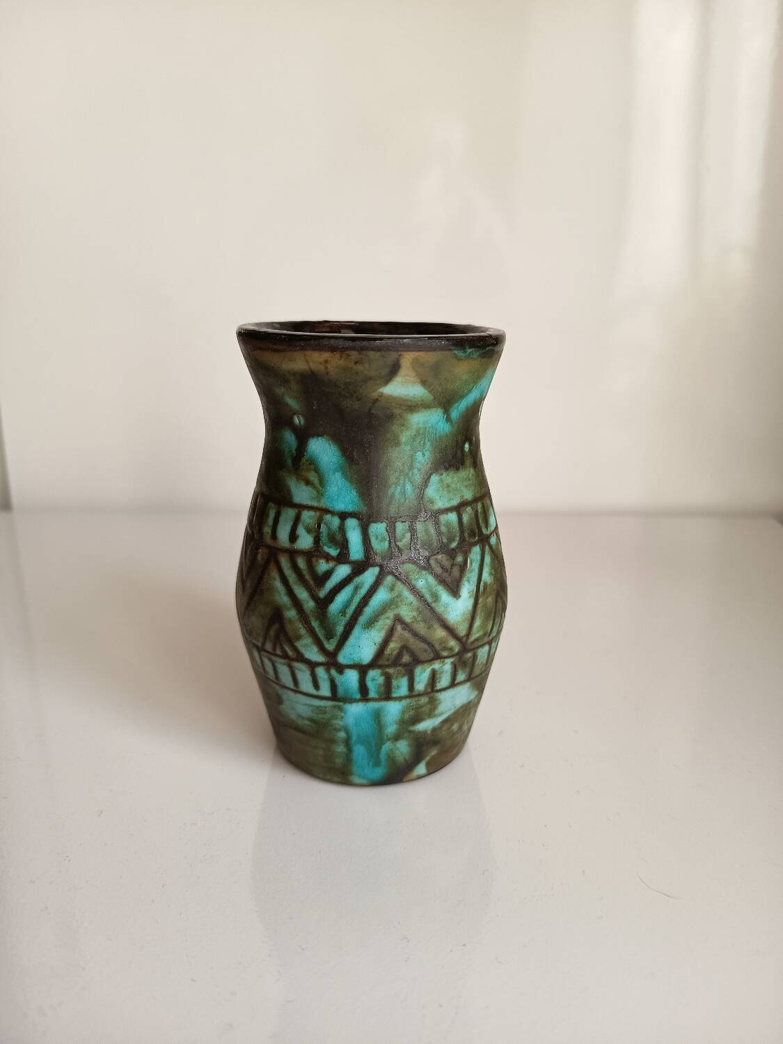 Vase Alain Maunier Vallauris 1950s 60s geometric turquoise decoration
