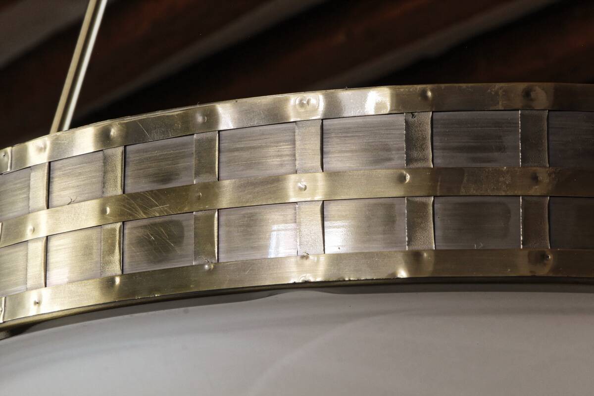 Large suspension art deco style, glass, aged brass finish.