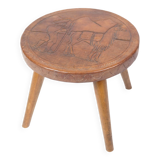 Antique Stool With Carvings Of A Farmer With A Alpaca From 1940s