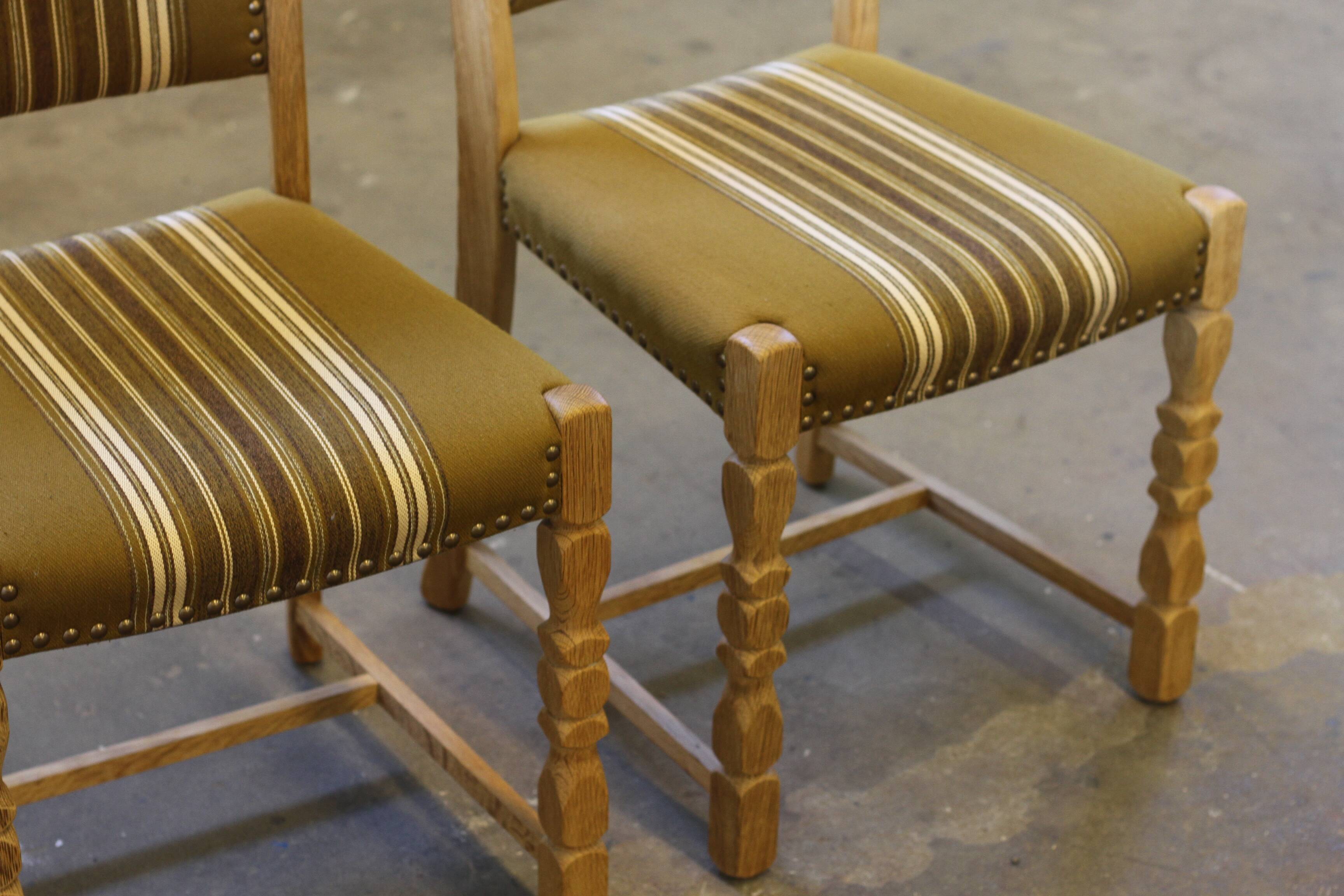 Brutalist Danish Modern Oak Dining Chairs in the style of Henning Kjærnulf