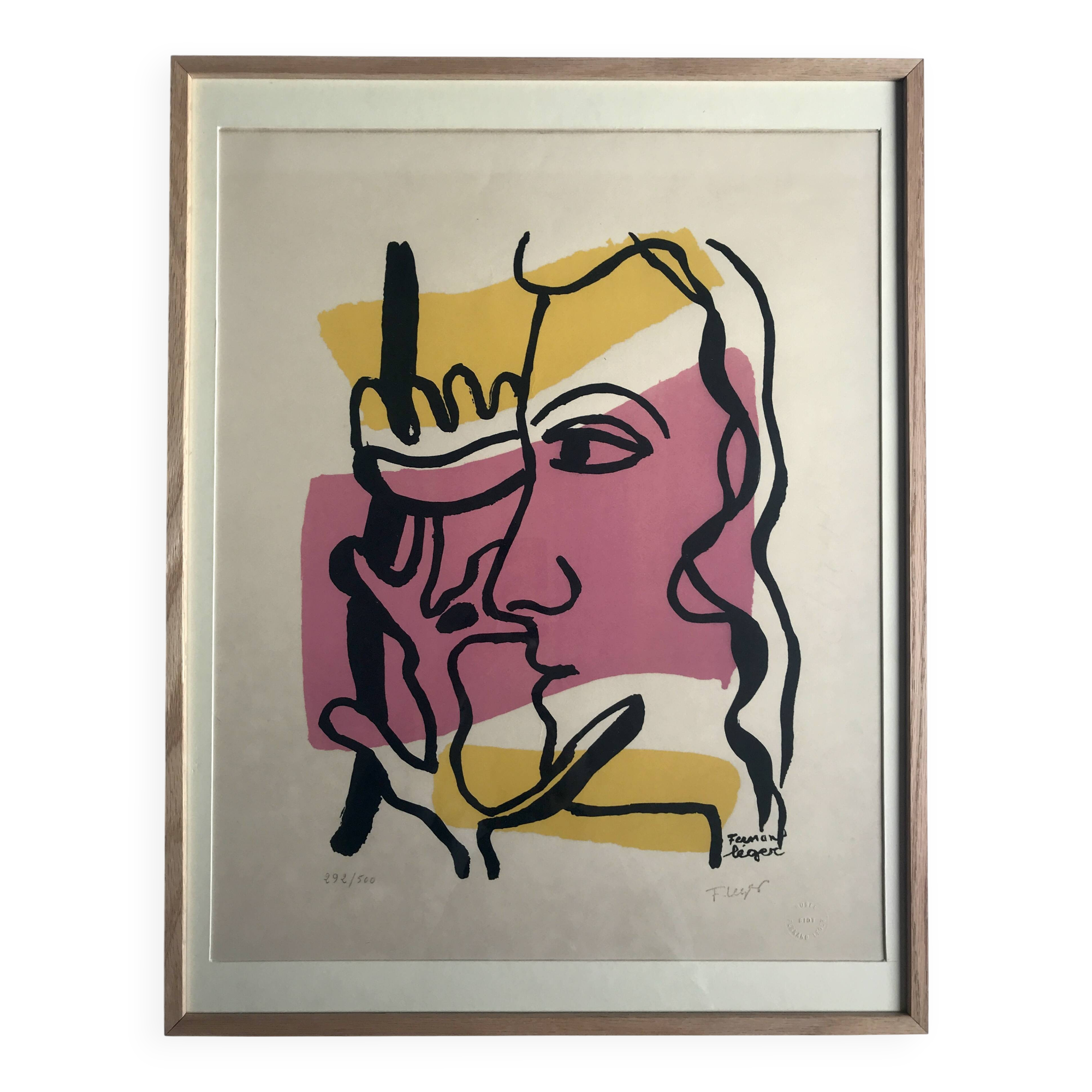 Fernand LEGER, Profile with Flower, c. 1948. Signed and stamped lithograph.