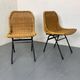Set of 2 mid-century modernist wicker and black steel dining chairs, 1950s