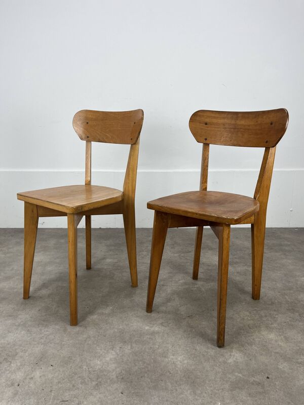 Paire de chaises bistrot Luterma, bois, années 50