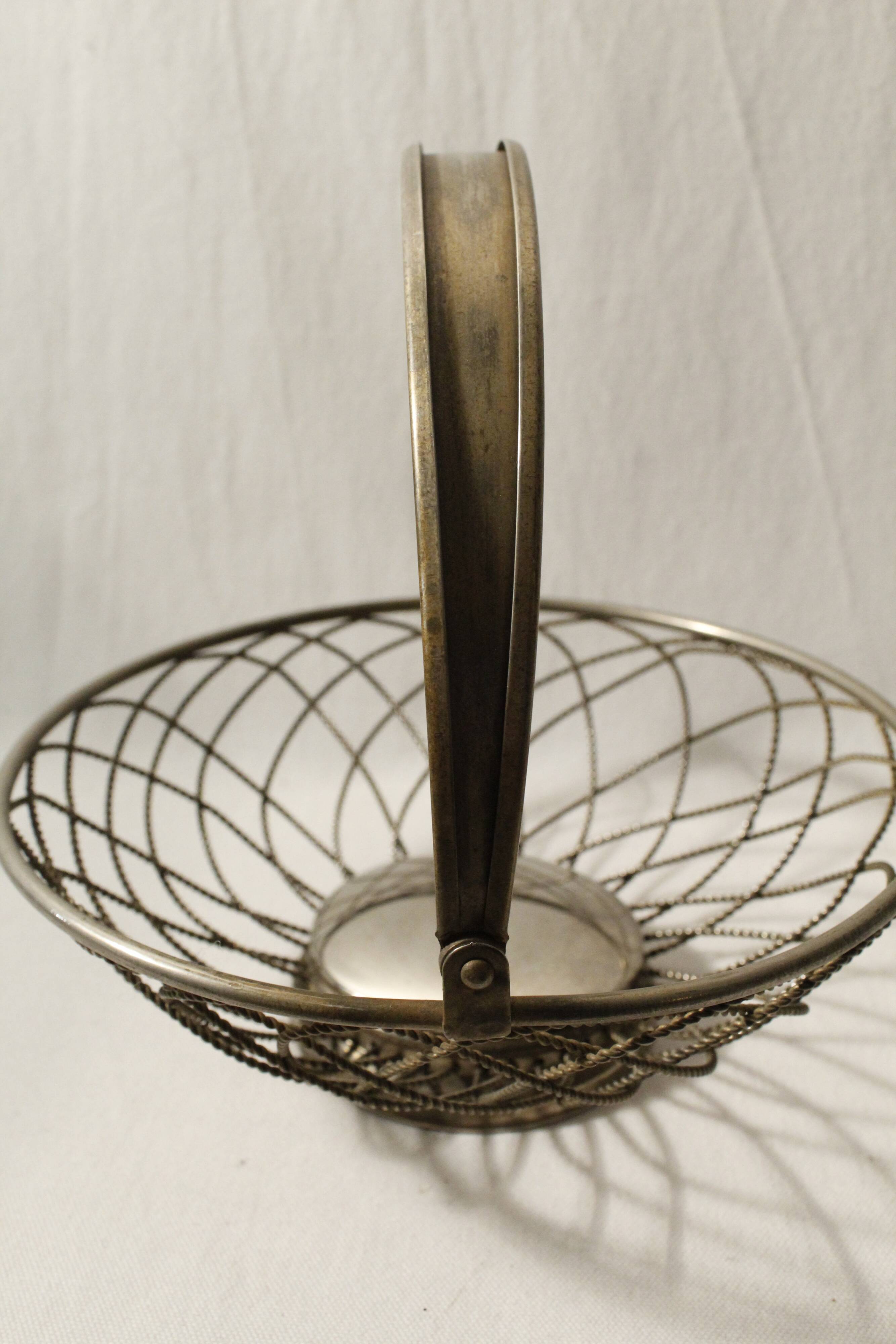 Vintage silver metal fruit basket