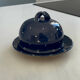 Vintage artisanal blue night ceramic butter dish in Alsatian style.