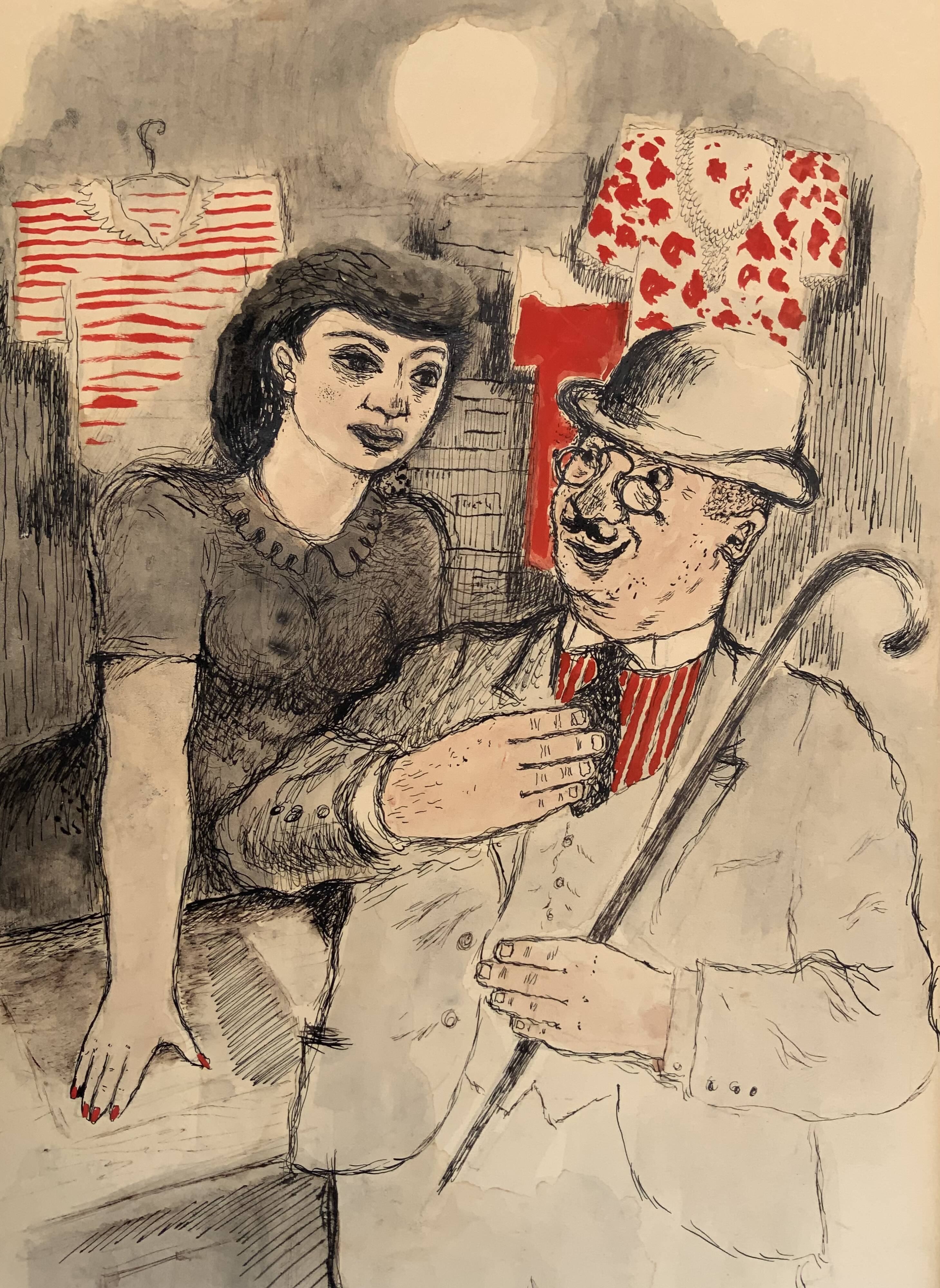 Vintage portait of gentleman and wooman by ink