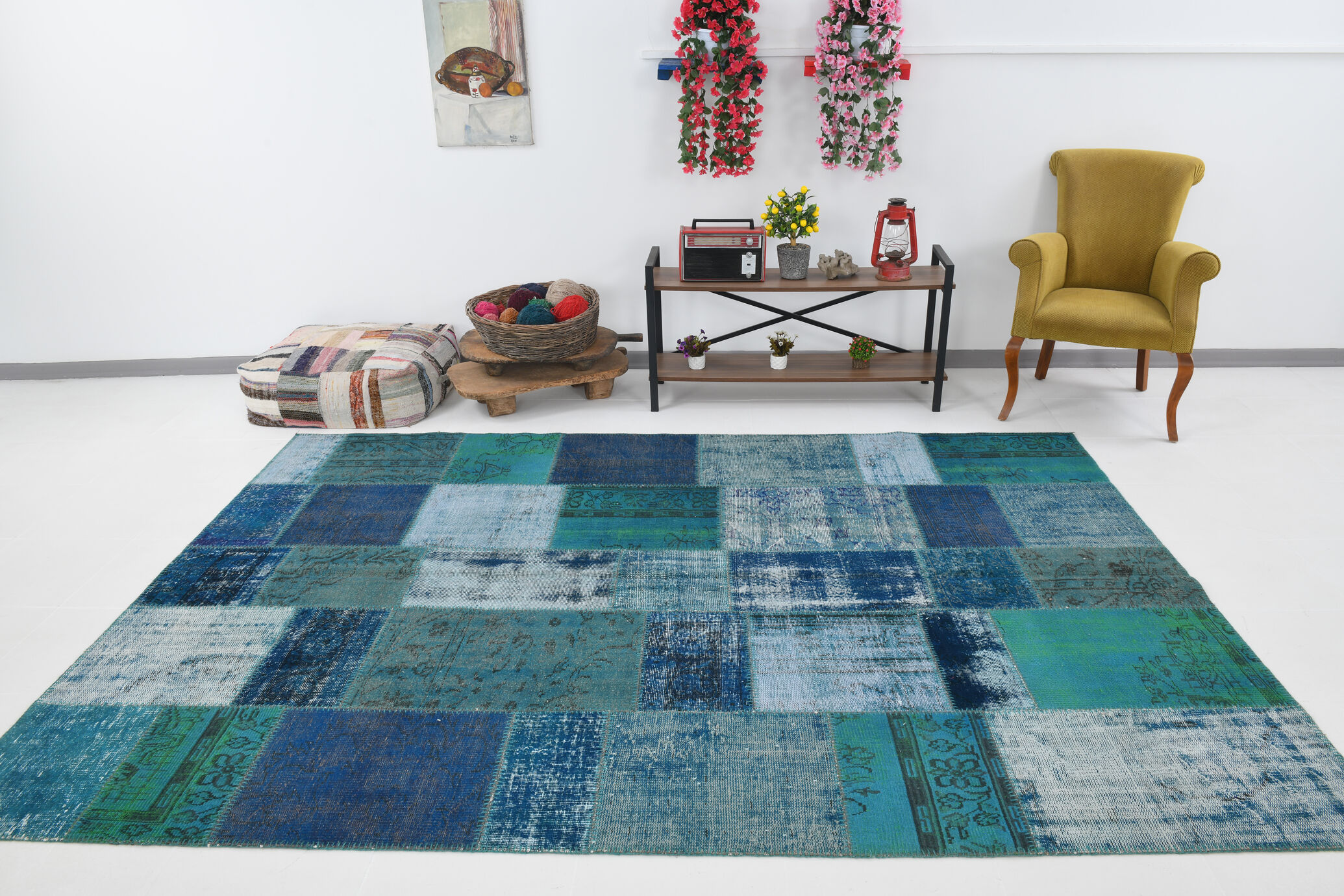 Oversized blue and green wool turkish carpets