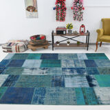 Oversized blue and green wool turkish carpets