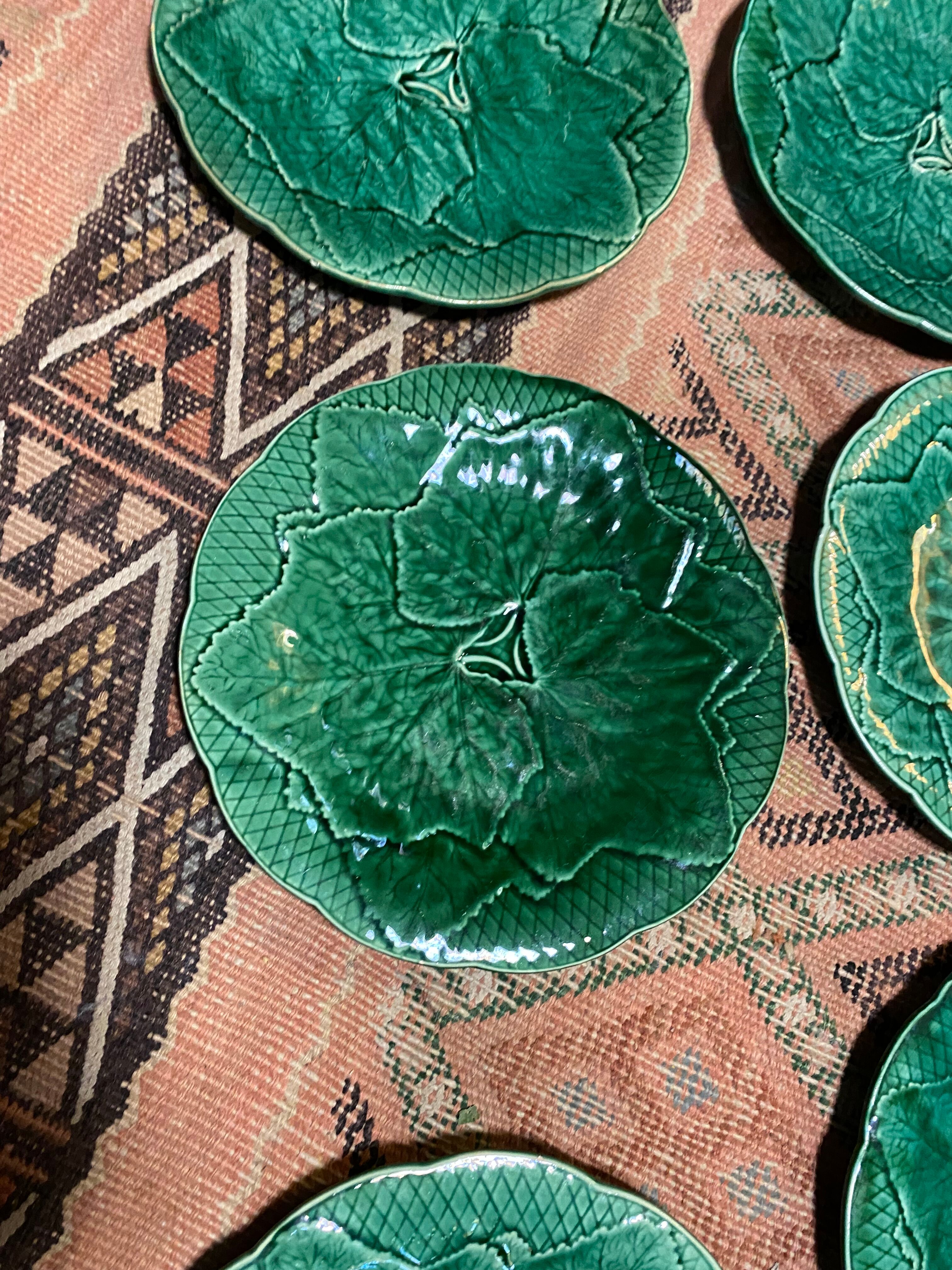 Series of 6 leaves plates in Gien slip
