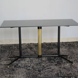 Coffee table in black glass lacquered brass and iron, Italy 50s