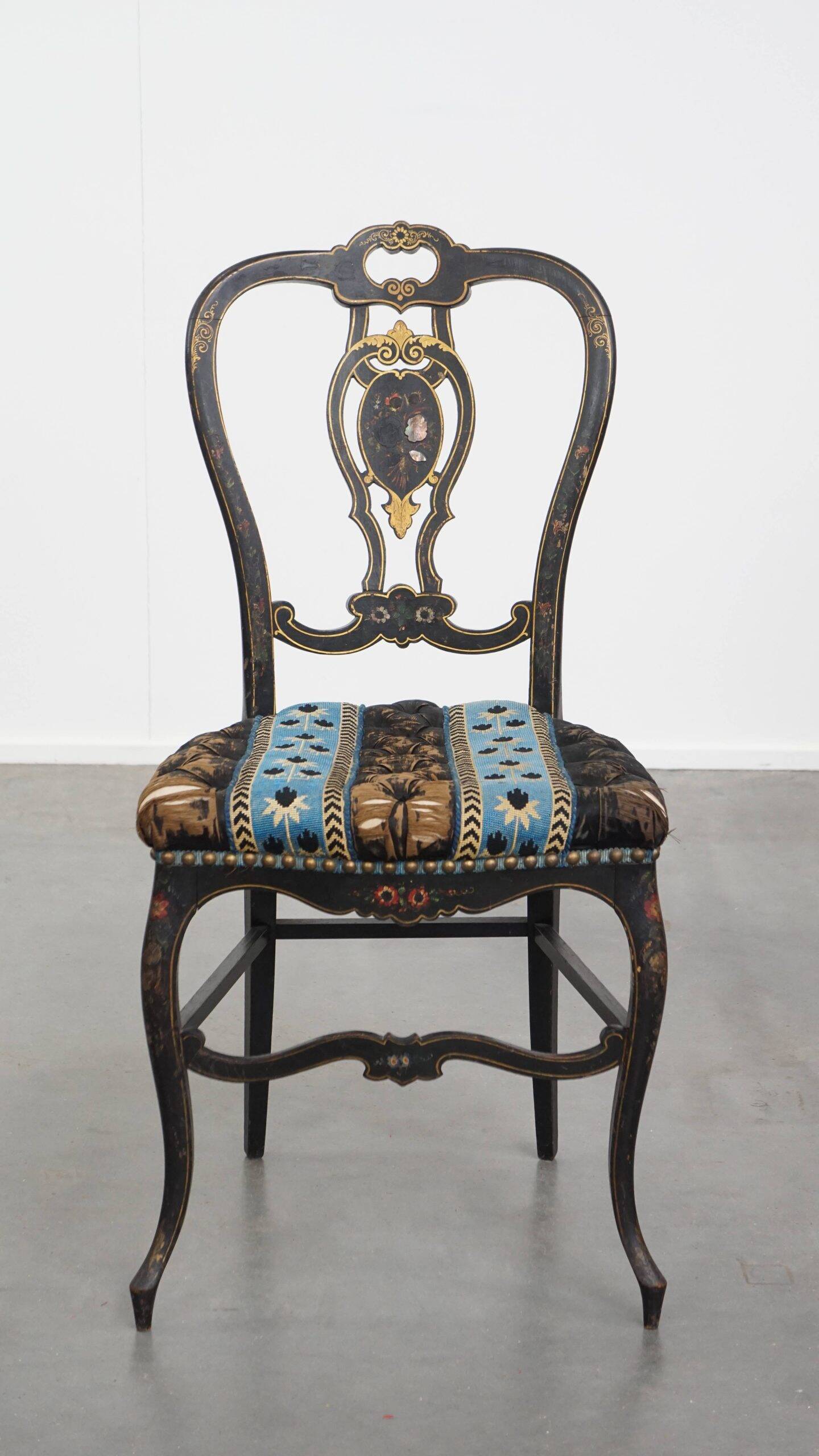 Antique French Napoleon III chair inlaid with mother-of-pearl