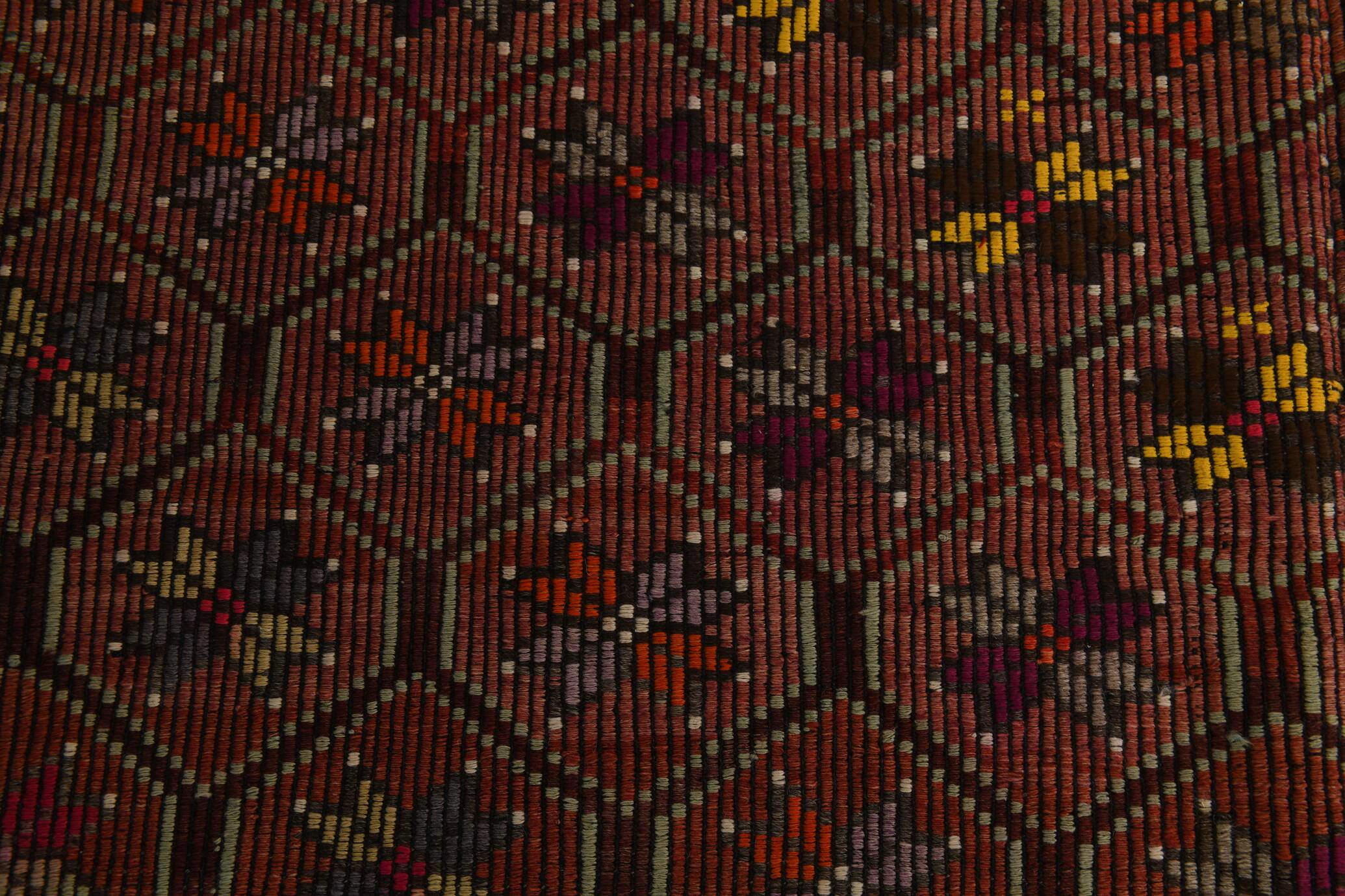 Burgundy Red Star Pattern Vintage Kilim Rug, 194x314Cm