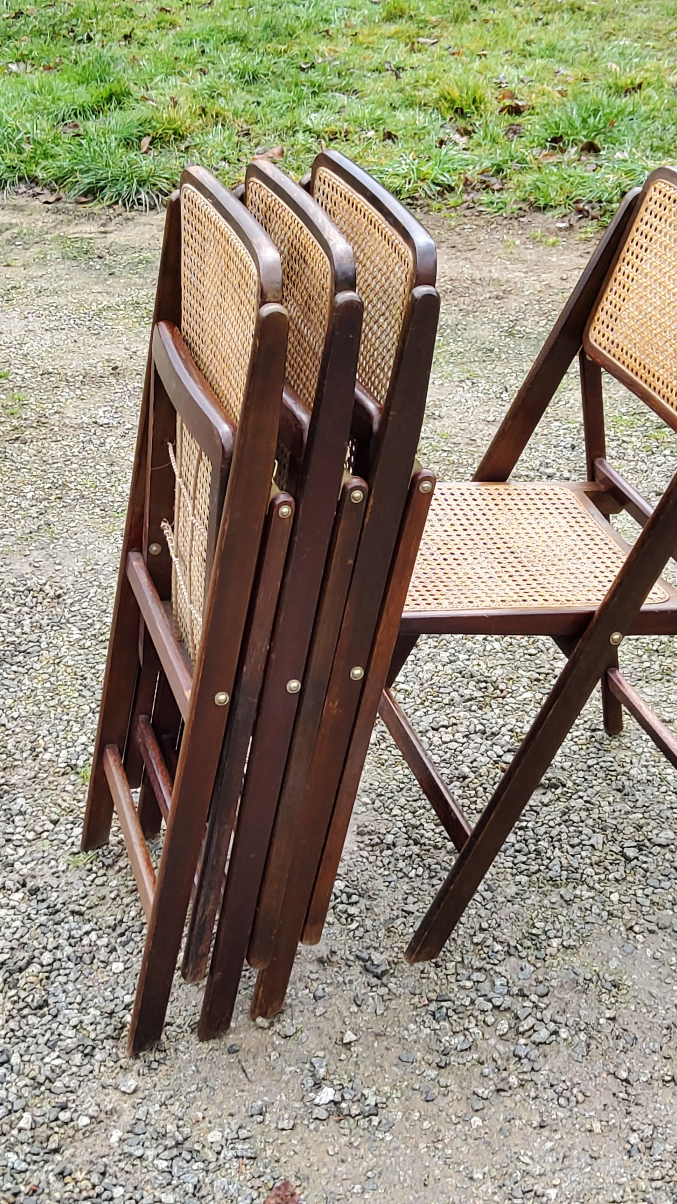 Set of 4 folding chairs wood and canning of the 70s