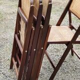 Set of 4 folding chairs wood and canning of the 70s