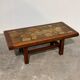 Vintage brutalist stone mosaic coffee table – solid wood, 1970s