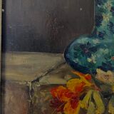 Still life with vase and bouquets of flowers