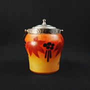 Legras-Montjoye enameled & painted glass biscuit bucket, Art Deco period