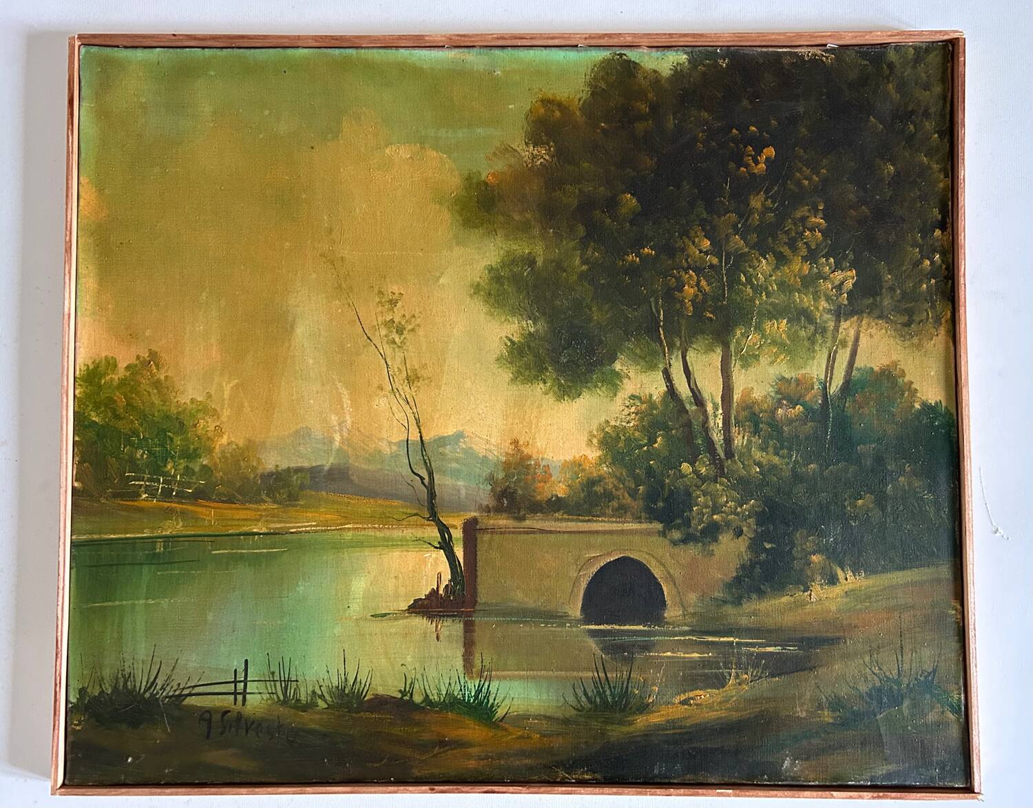 Huile sur toile Le vieux Pont XX de A. (Armand) Silvestre.