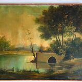 Huile sur toile Le vieux Pont XX de A. (Armand) Silvestre.