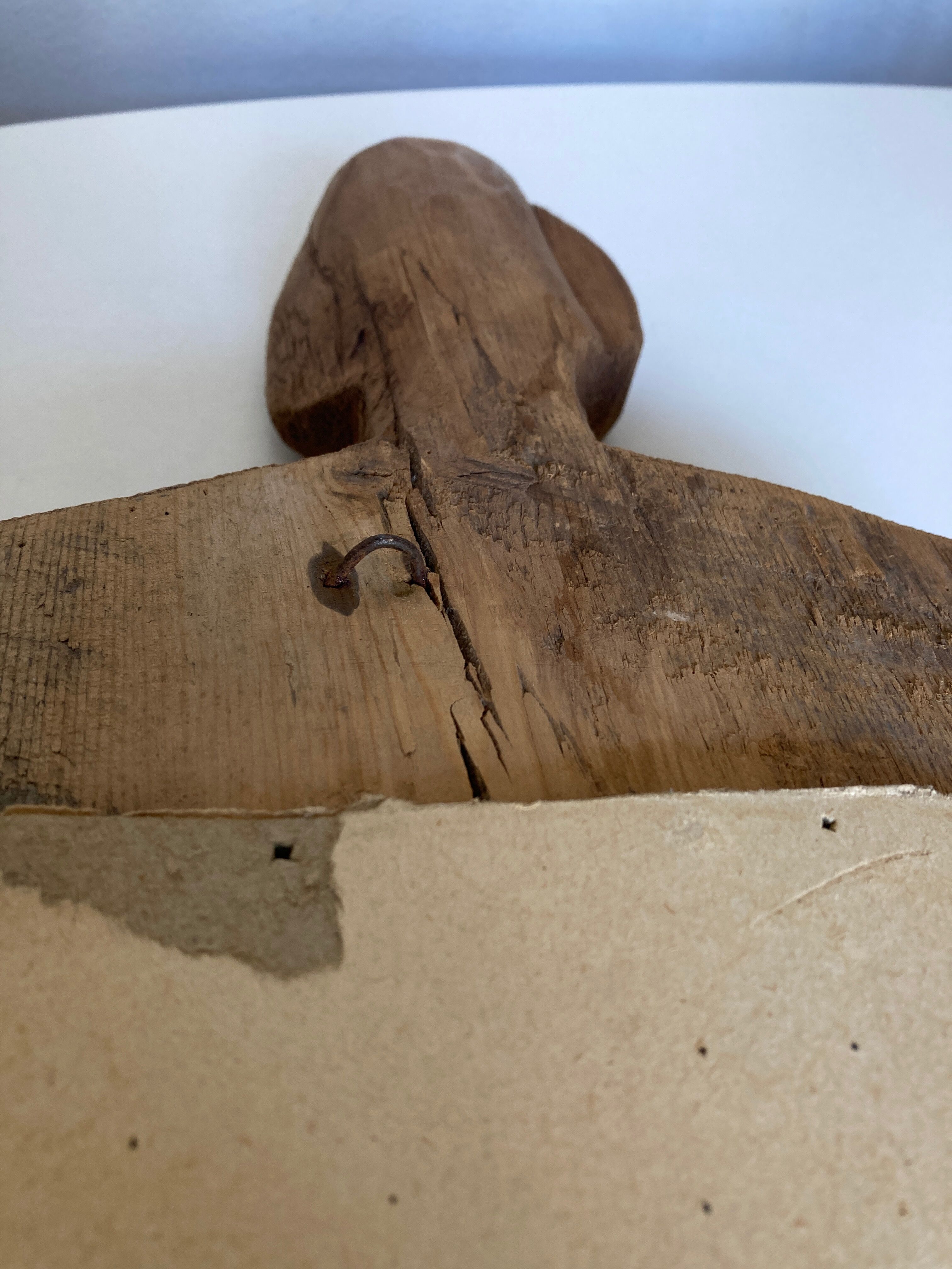 Mirror cubist shape in raw wood Formentera 1970