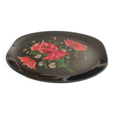 Authentique plat Longwy Emaux noirs décor coquelicots Louis Valenti 1960