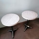 Pair of round vintage bistro tables, pedestal table