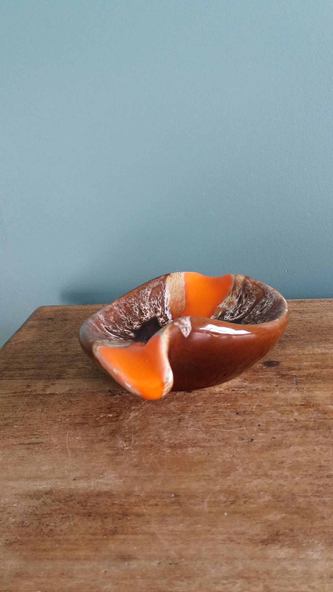 Flamed ceramic ashtray in Vallauris style from the 1970s.