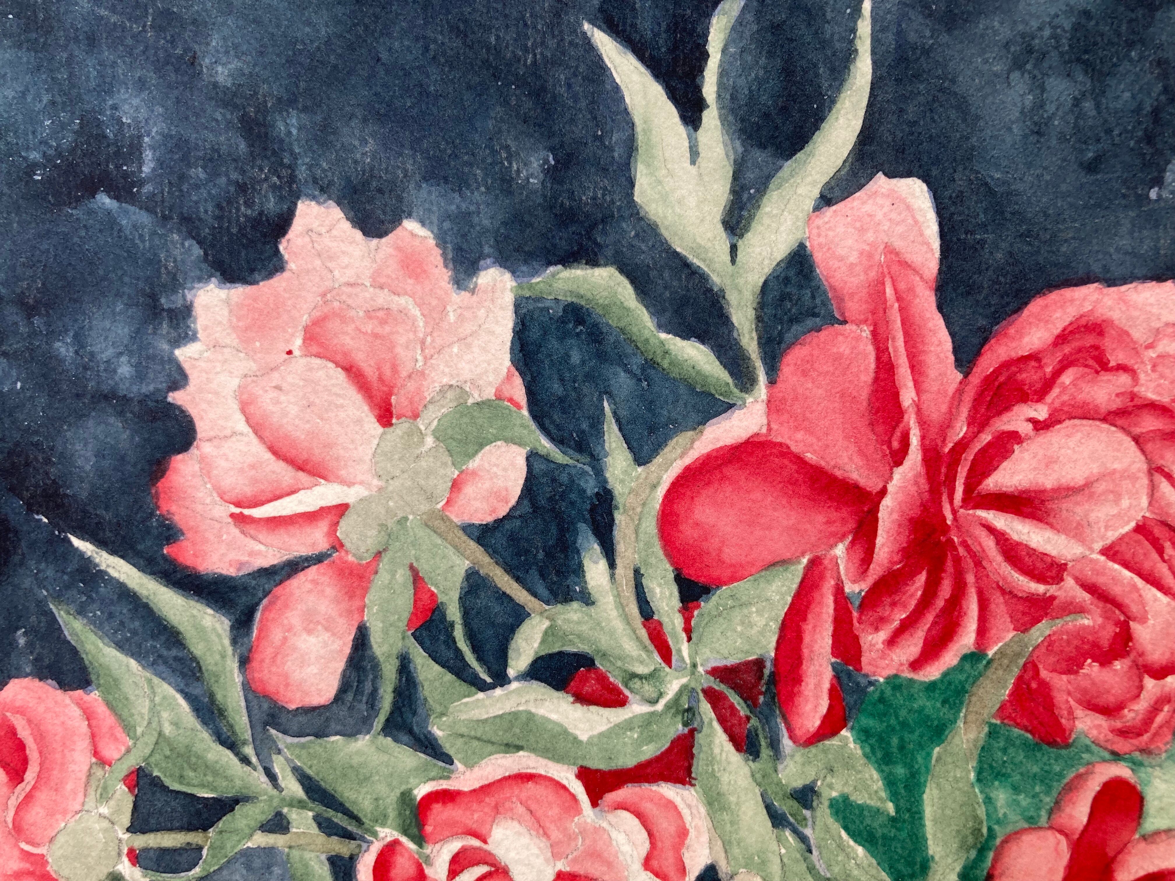 Vintage watercolor with peonies