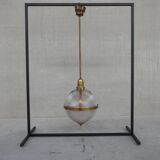 Brass and Glass Holophane Style Mid-Century Pendant Light