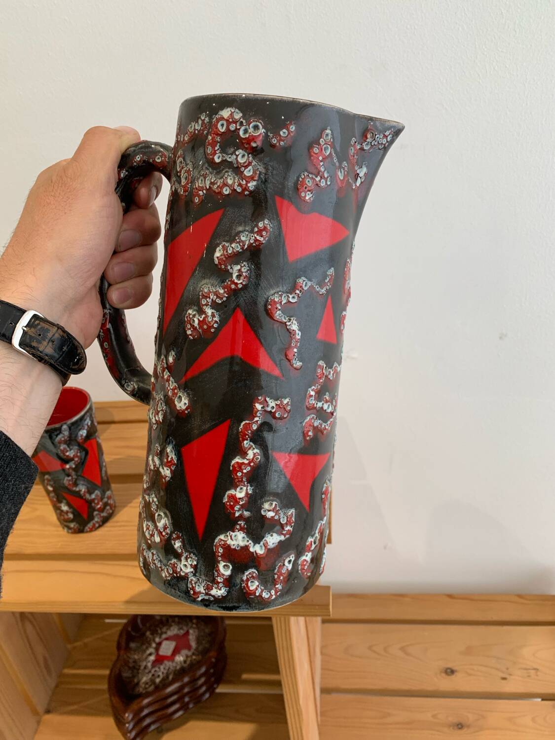 Vintage Ceramic Fat Lava Glass Pitcher